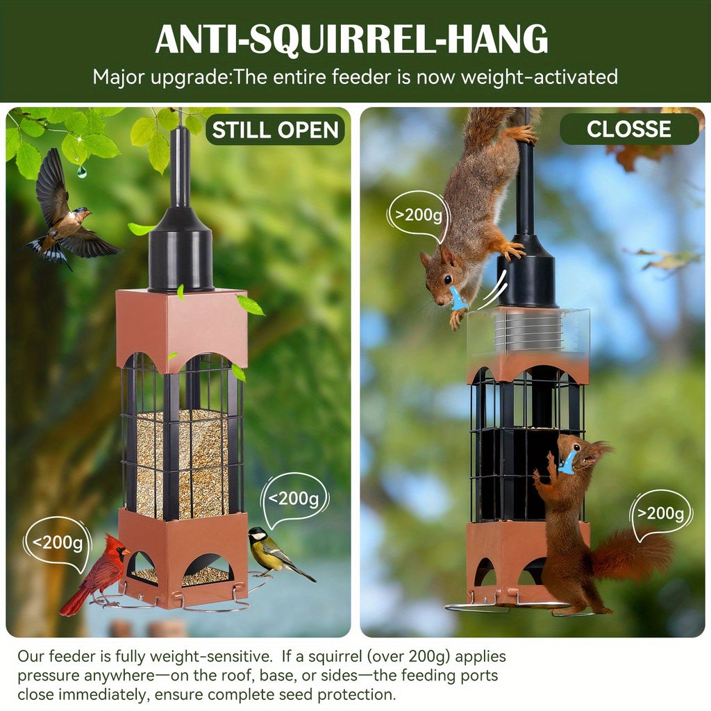Squirrel-Proof Bird Feeders for Outdoors with Weight-Activated, 5LB Metal Hanging Bird Feeders for Outside, Large Wild Feeders for Cardinals, Chickadees, Durable Backyard Feeders