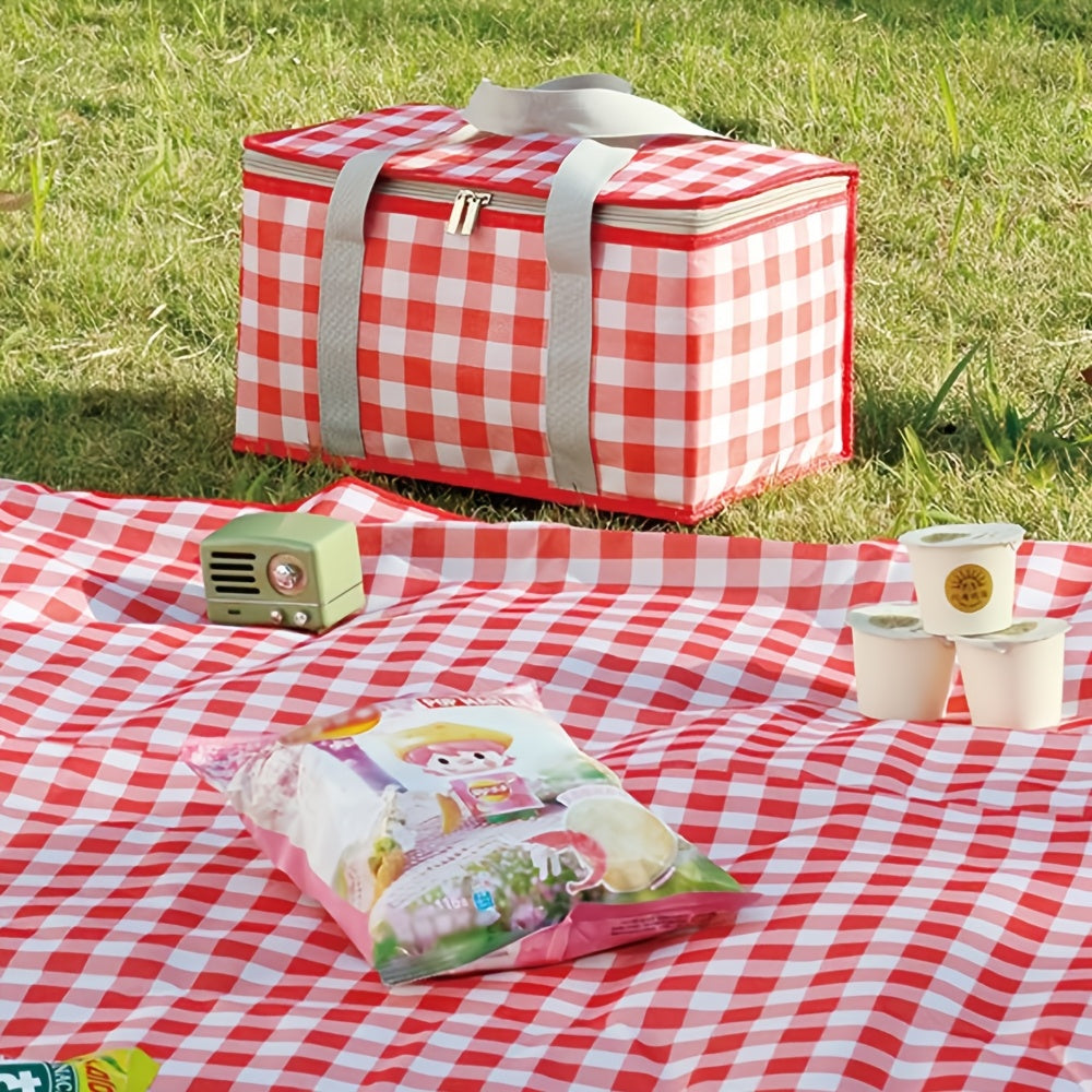 3pcs Of Picnic And Camping Tools, Including A 59-inch X 78-inch Picnic Mat + 1 Large Insulated Camping Bag + 1 180ml Folding Water Cup. Suitable for Outdoor Parks, Grasslands, Beaches, Barbecues And Indoor Family Games. Non-Food Direct Contact