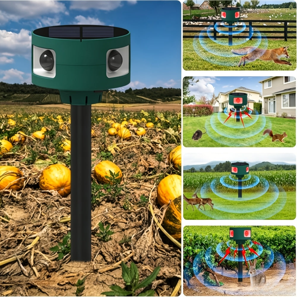 360 Degree Solar Ultrasonic Animal Repeller, Outdoor Repellent, Flashing Light, Repel Birds Rabbits Squirrels for Yard Garden with Motion Detector