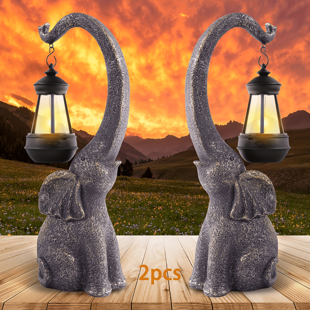 1/2pcs Solar Elephant Statue, Outdoor Garden Crafts For Elephant Statues, Art Decorations With Solar LED Lights, Garden Greening Garden Sculptures, Used For Courtyard Lawn Home Decoration