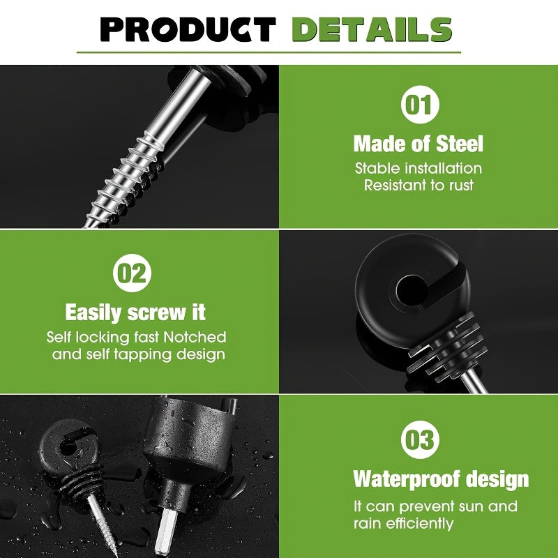 50/100pcs Metal Electric Fence Insulator - Includes Installation And Disassembly Tools, Self-Drilling Screws for Screwing In, Suitable for Wooden Posts in Homes, Pastures - Livestock And Agricultural Fences, High Wall Electric Fence Additions