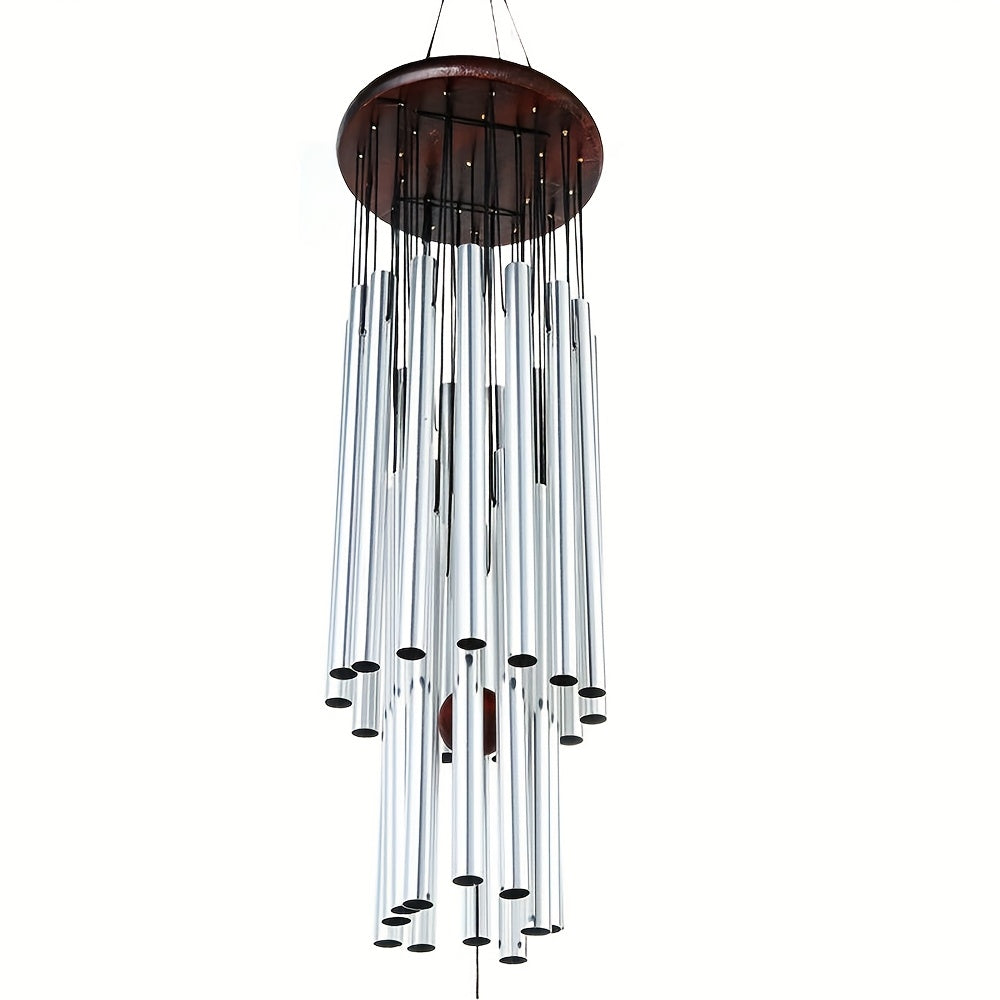 Elegant 27-Tube Metal Wind Chime with Wooden Top, Chapel Bells Design - No Electricity Needed, Perfect for Outdoor Garden & Home Decor, Wind Chimes for Outside