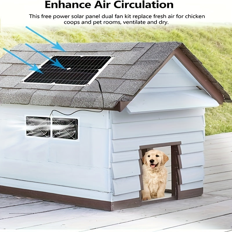 Solar Panel Fan Kit, Solar Fan, Chicken Coop Fan, 25W, 10ft Cable, Bi-Metal Enclosure, Dual Fan