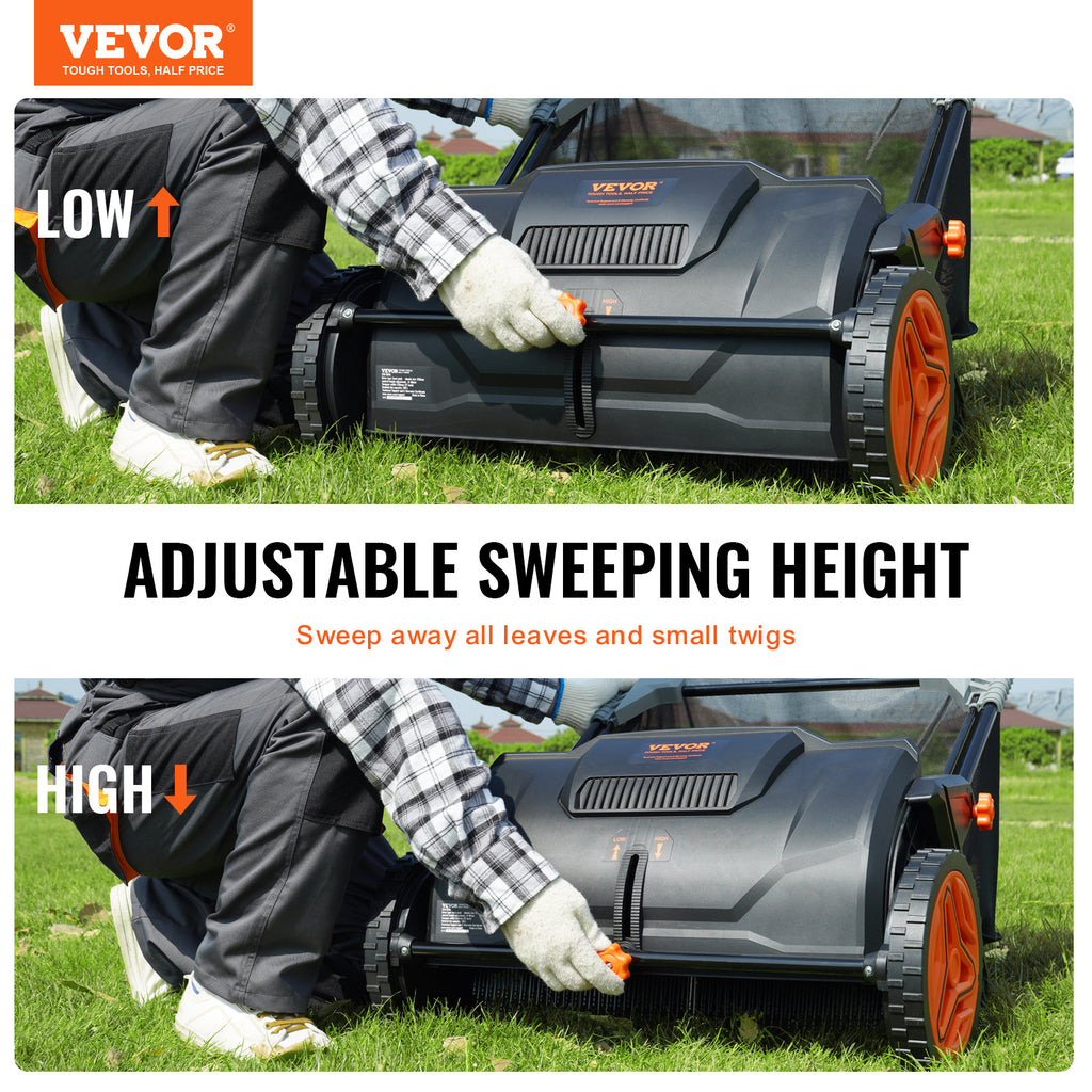 VEVOR Push Lawn Sweeper, 21-inch Leaf & Grass Collector, Strong Rubber Wheels & Heavy Duty Thickened Steel Durable to Use with Large Capacity 3.5 cu. ft. Mesh Collection Bag, 2 Spinning Brushes