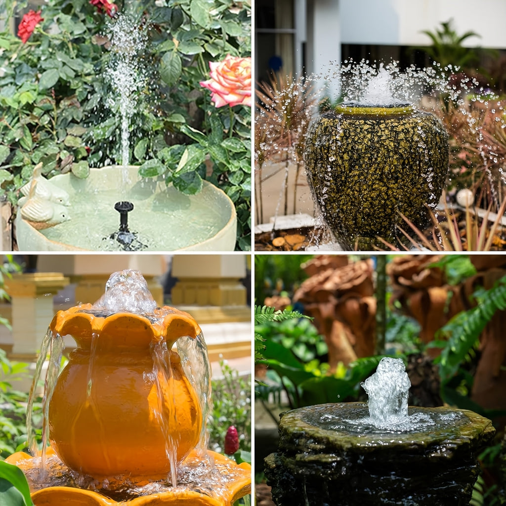 2.5W Solar Fountain Pump - Outdoor Water Fountain with 6 Nozzles And 4Ft Pipe, Solar-Powered for Bird Bath, Ponds And Garden