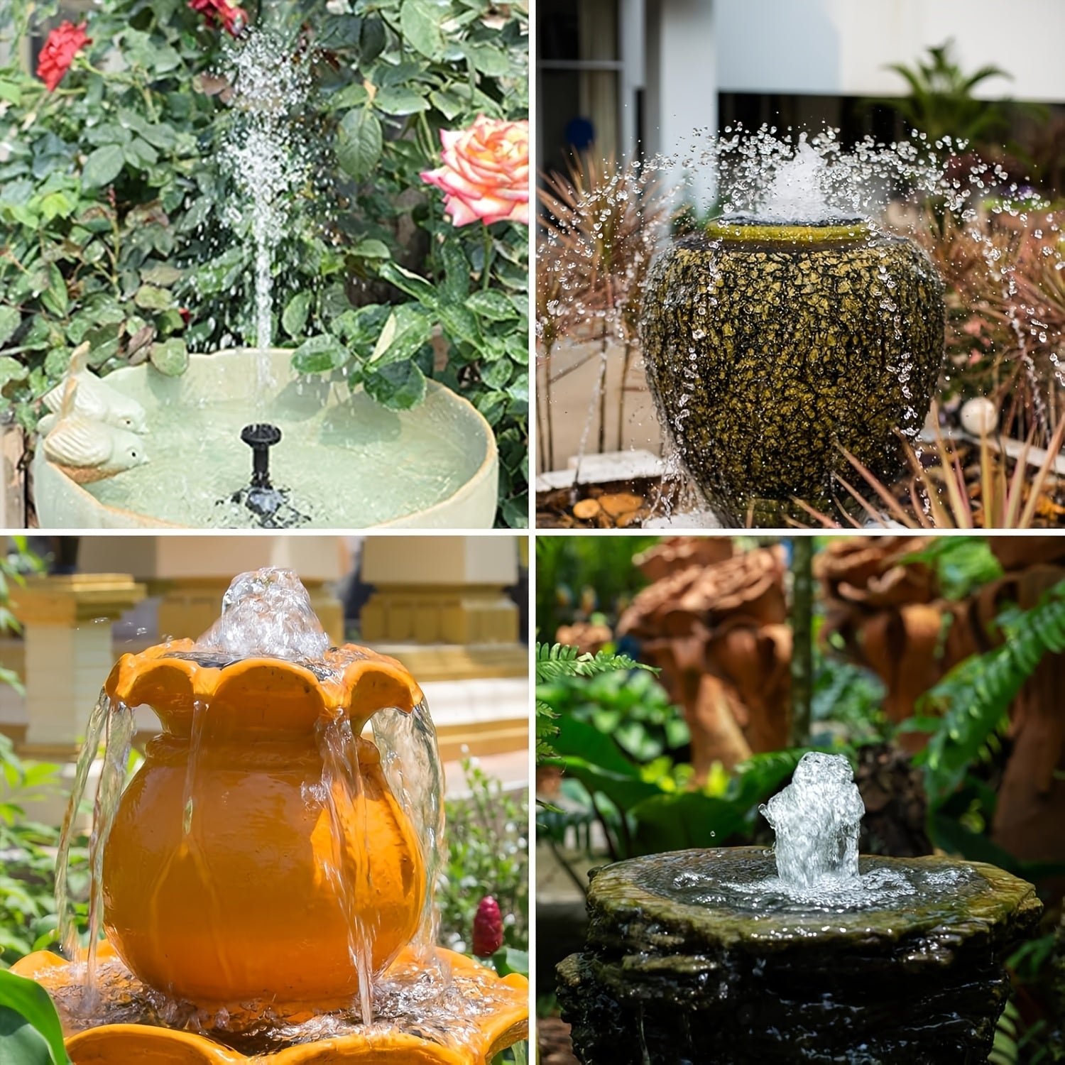 2.5W Solar Fountain Pump - Outdoor Water Fountain with 6 Nozzles And 4Ft Pipe, Solar-Powered for Bird Bath, Ponds And Garden