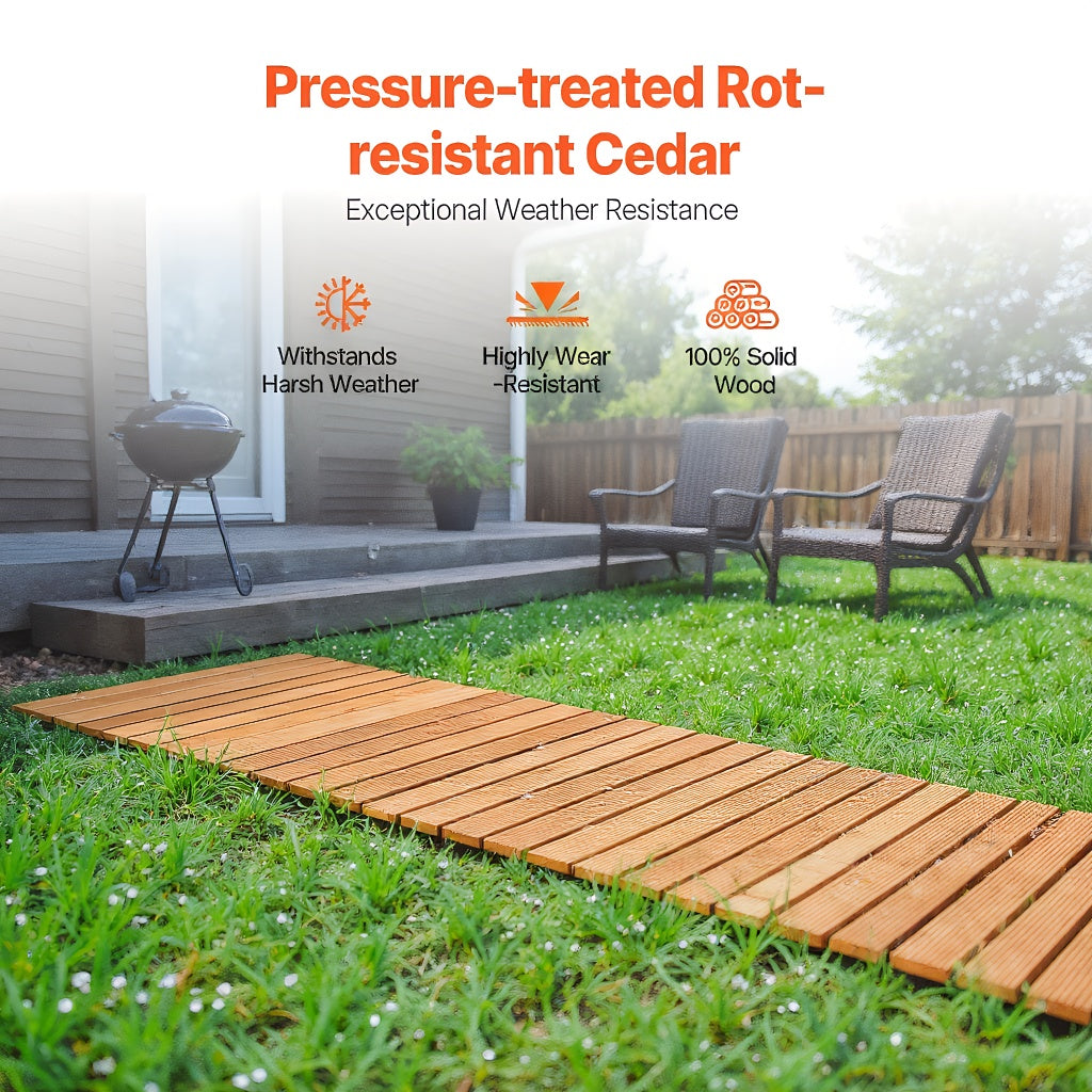 PIYPIY 3FT-16FT Roll-Out Wooden Garden Walkway with Rust-Resistant Steel Wire And Non-Slip Texture, Pavers for Outside Walkway - Suitable for Garden Additions, Backyard Decor, Poolside - Durable Wooden Walkway
