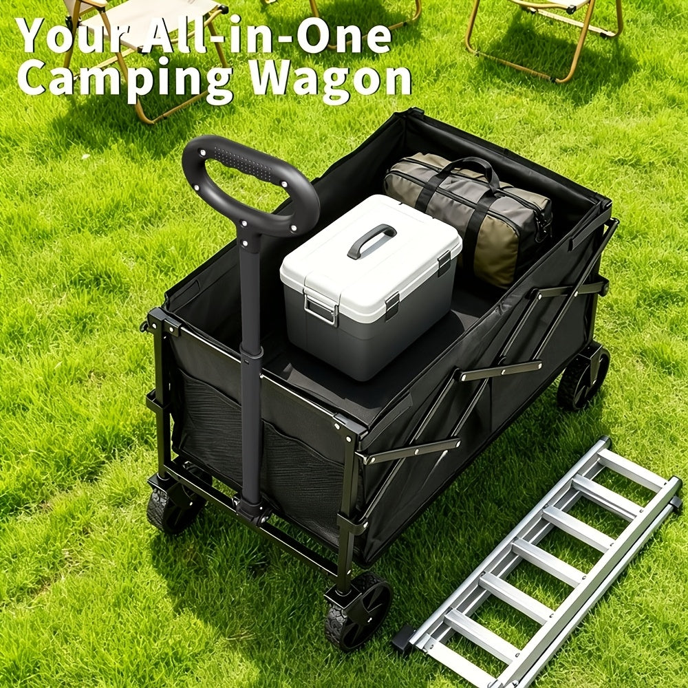 Heavy Duty Folding Garden Cart 350LBS 550LBS 650LBS Weight Capacity Multi Purpose Utility Wagon with Full Portable Tires and Transport Rack for Beach Garden Camping Shopping Sports