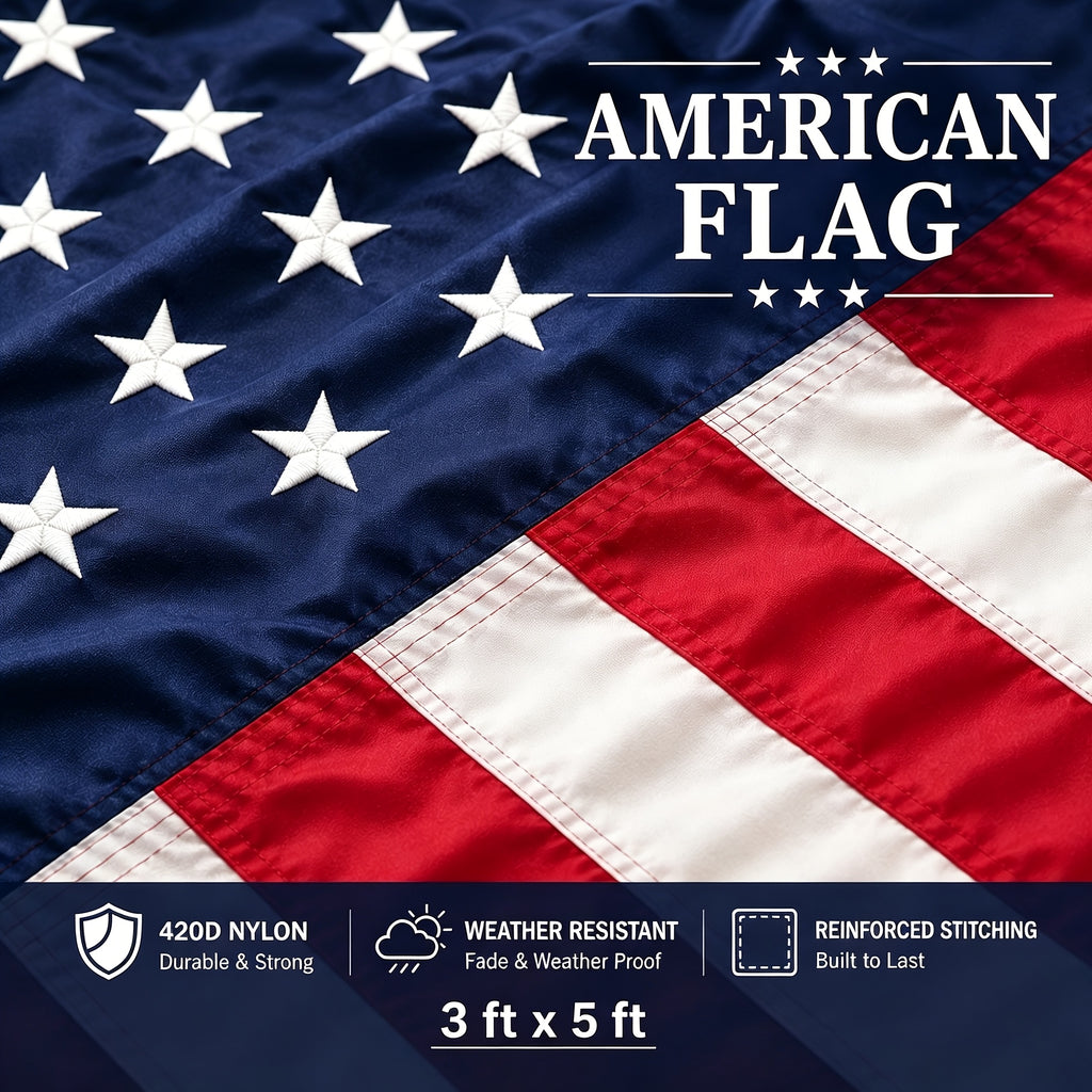 3x5 Feet American Flag | 210D/420D Heavy Duty Nylon, Fade Resistant and, with Embroidered Stars, Sewn Stripes, Brass Grommets, 304 Stainless Steel Hooks - SOTOPOO