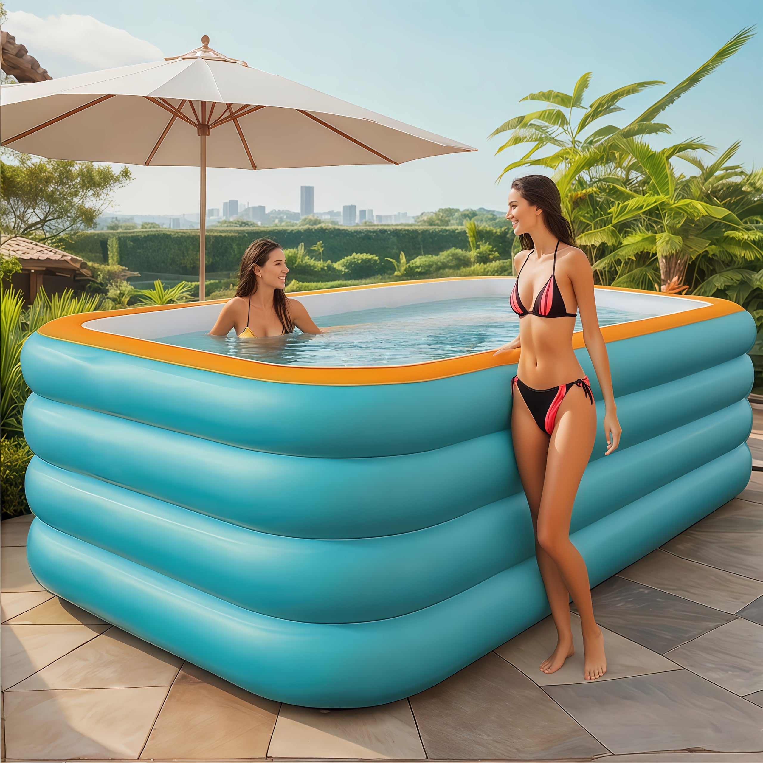 102.3-Inch Large, Spacious Adult-Sized Inflatable Family Pool. Durable And Sturdy Construction, Quick And Easy to Set Up, Perfect for Outdoor Fun And Relaxation at Summer Parties, Holidays, And Family Gatherings