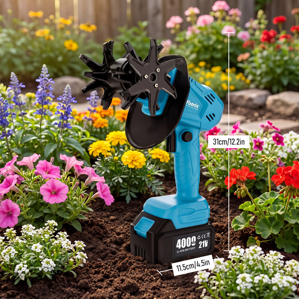 21V Cordless Tiller Cultivator with LCD Display, Short Handle Handheld Garden Tiller, Tillers for Gardening, Multi-Purpose Rototiller for Home Yard Raised Beds, Greenhouse Weed Control, Soil Loosening, Backyard, Flower Beds, Farm