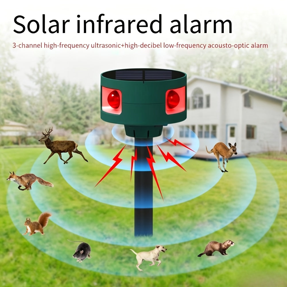 360 Degree Solar Ultrasonic Animal Repeller, Outdoor Repellent, Flashing Light, Repel Birds Rabbits Squirrels for Yard Garden with Motion Detector