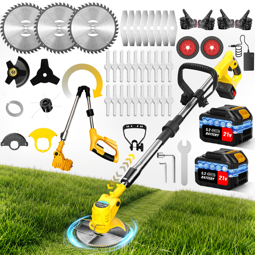 5200mAh Cordless Weed Wacker, 4-in-1 Electric Grass Trimmer, High-Capacity Batteries & Fast Charger, Electric Brush Cutter Kit with 30+ Blades (Metal/Plastic/Saw), Heavy Duty Yard Tool for Garden Patio, for Lawns, Gardens, And Yards Tool Discount,Men