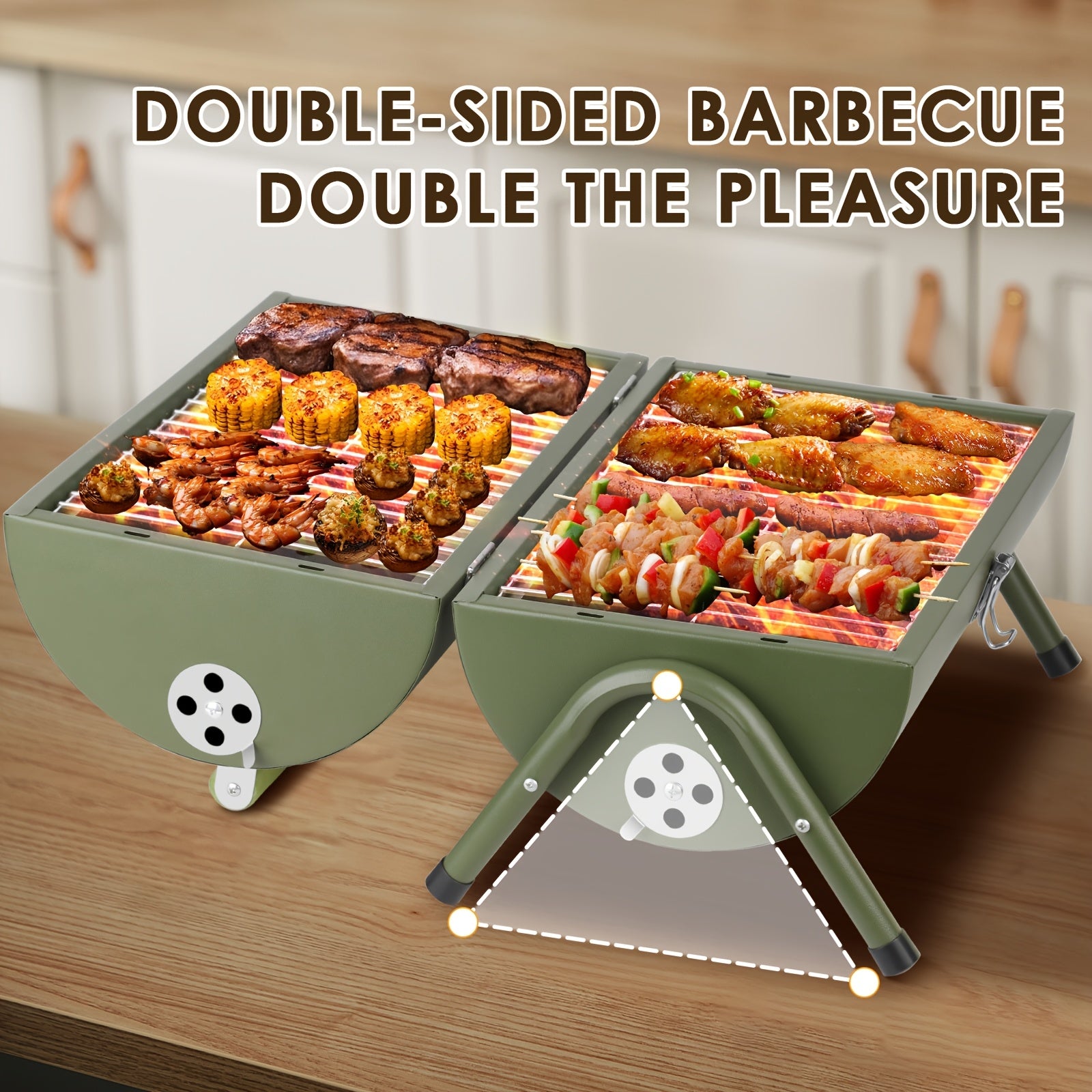 1pc Compact Portable Barrel Charcoal BBQ Grill with Double-Sided Griddle, Foldable Outdoor Smoker Grill for Camping, Cooking, Picnic & Backyard BBQ, Black, Father's Day Gift for Dad, BBQ Gifts for Men