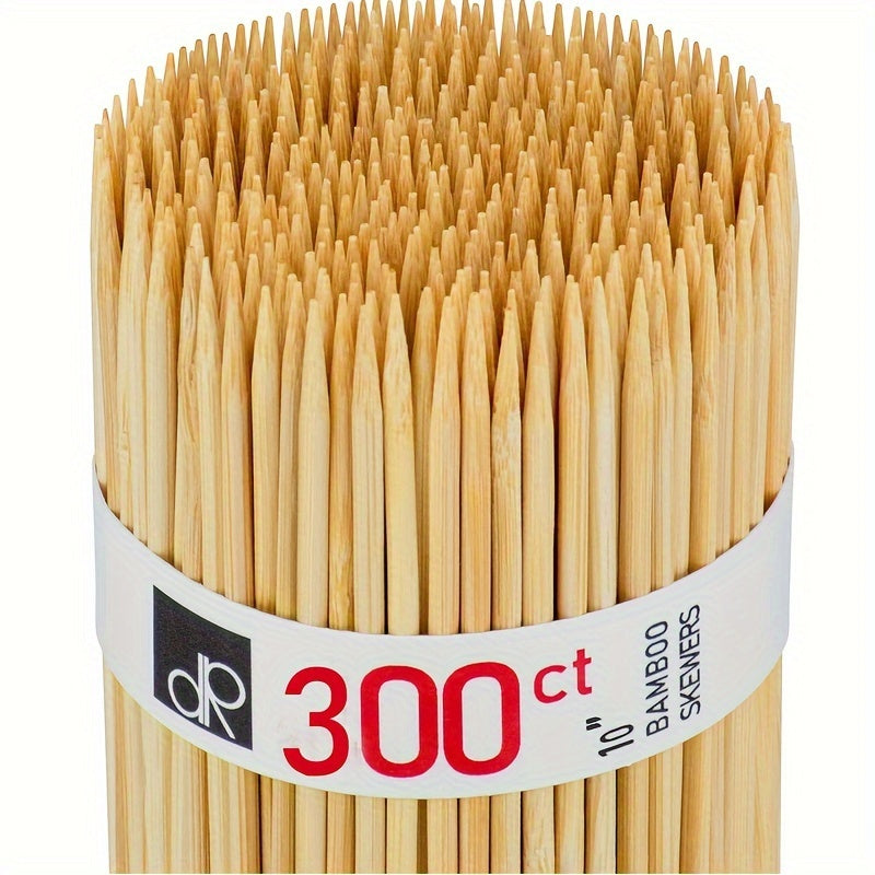 10" Natural Bamboo Skewers Sticks, 300 Wood Skewers for Grilling, BBQ, Kabob, Appetizers, Fruits, Smores, Cocktail, Brunch, Fondue Sticks, Barbeque, DIY Crafting