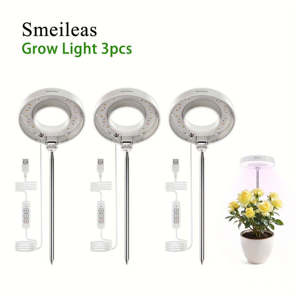 [3pcs Grow Light] Smeileas Adjustable Brightness Lamp, Full Spectrum Grow Light with Auto On/Off 3/6/9H Timer, Height Adjustable for Plant Enthusiasts, Indoor Gardening., Grow Light for Indoor Plants, Plant Growth Lamp, Plant Stand with Grow Lights