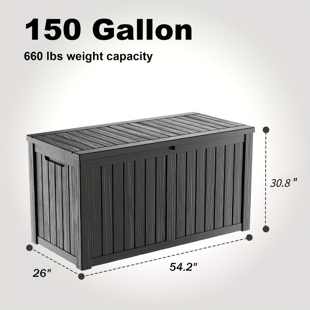 100GAL/150GAL Heavy Duty Resin Outdoor Storage Box with Wheels - High Quality Lockable Patio, Garden and Pool Deck Organizer for Throw Pillows, Sports Gear, Yard Tools, Wood Grain Effect,Perfect Holiday Gift for Halloween, Christmas, Thanksgiving