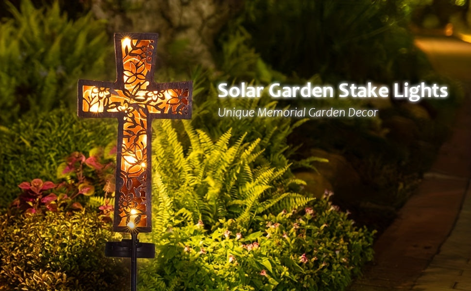 Solar Cross Garden Stake Lights 38inch Metal Outdoor Waterproof Memorial Garden Decor 2 Lighting Modes Cemetery Decorations for Grave for Remembrance Gifts & Sympathy Gifts