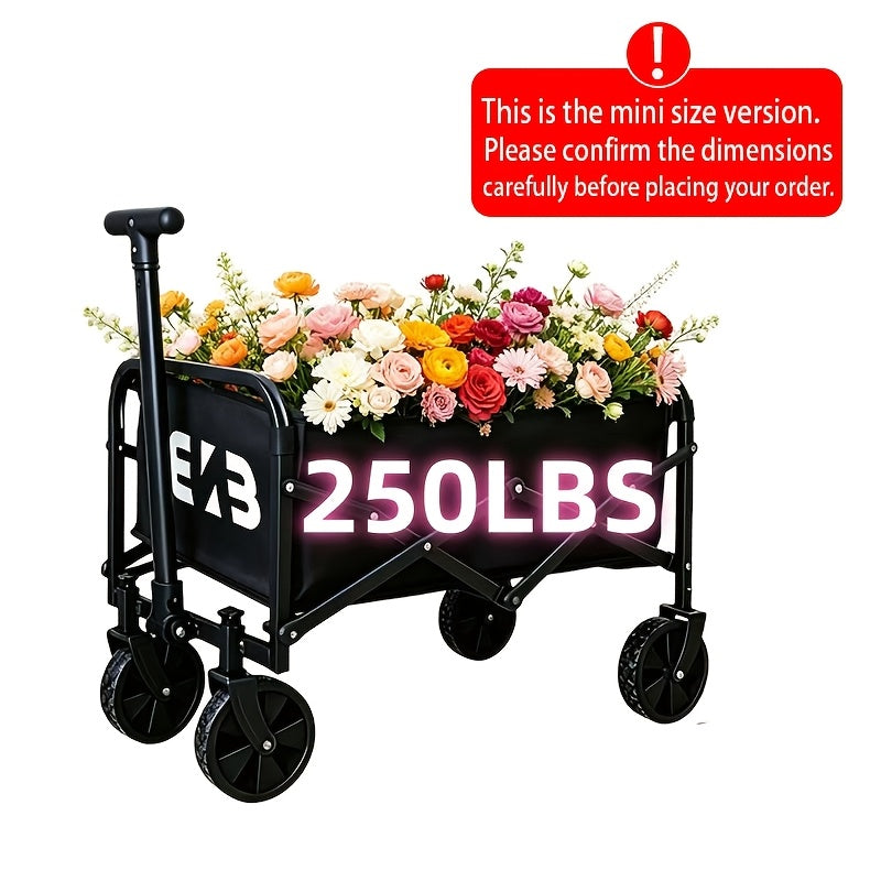 Heavy-Duty All-Terrain Folding Cart For Outdoor Gardens - Stainless Steel Frame With 600D Oxford Fabric, Foldable Multi-Purpose Cart Ideal For Camping, Gardening, Beach, And Shopping - No Assembly Required, Black