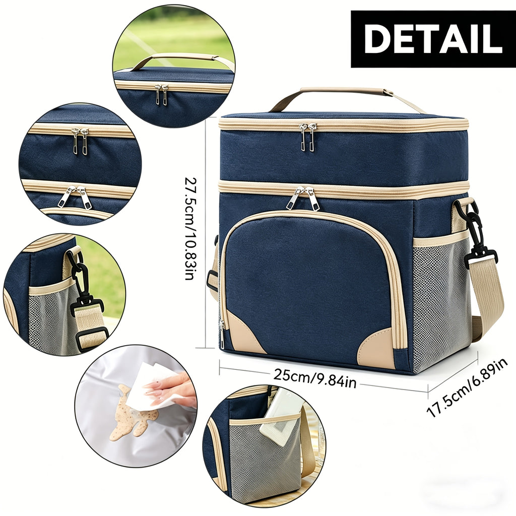 12 Liter Double-Layer Insulated Picnic Bag, Leak-Proof Refrigerated Handheld Ice Pack, Double Compartment Large Capacity Insulated Lunch Box, Large Capacity Insulated Lunch Box Bag, Suitable for Picnicking, Camping, Work