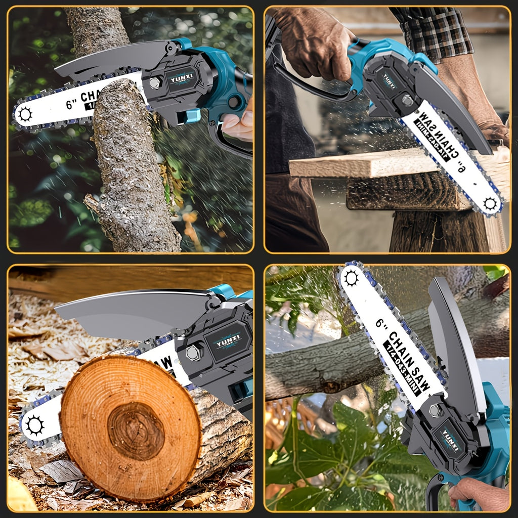Compact 6-Inch Mini Chainsaw, Featuring a Handheld Electric Design with a Lithium Battery And Charger, 21V Professional Garden Saw, Complete with Safety Gear - Ideal for Logging, Gardening, And Yard Work