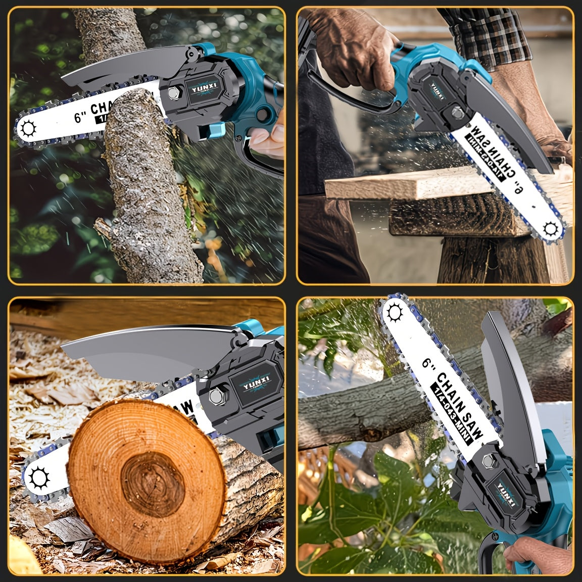 Compact 6-Inch Mini Chainsaw, Featuring a Handheld Electric Design with a Lithium Battery And Charger, 21V Professional Garden Saw, Complete with Safety Gear - Ideal for Logging, Gardening, And Yard Work