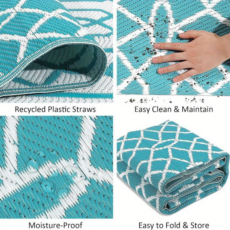 Outdoor Rug for Patios On, Reversible Plastic Straw Mat Suitable for Camping, Rvs, Porches, Decks, Balconies, And Backyards