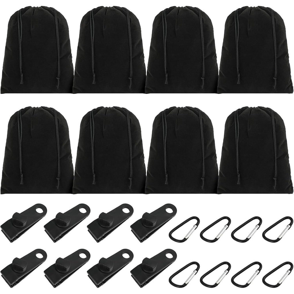 24pcs Set Of Portable Gazebo Curtain Weight Bags, Include 8 Weight Pockets, 8 Carabiners And 8 Clips, Sandbag Weights for Tents, Outdoor Curtains, Tablecloths