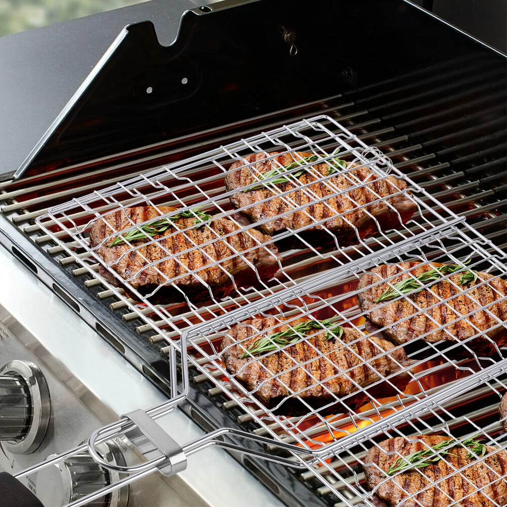 Stainless Steel BBQ Grill Basket - Large, Foldable & Portable for Fish, Shrimp & Vegetables - Perfect for Outdoor Camping, Picnics & Parties - Easy to Clean father gift