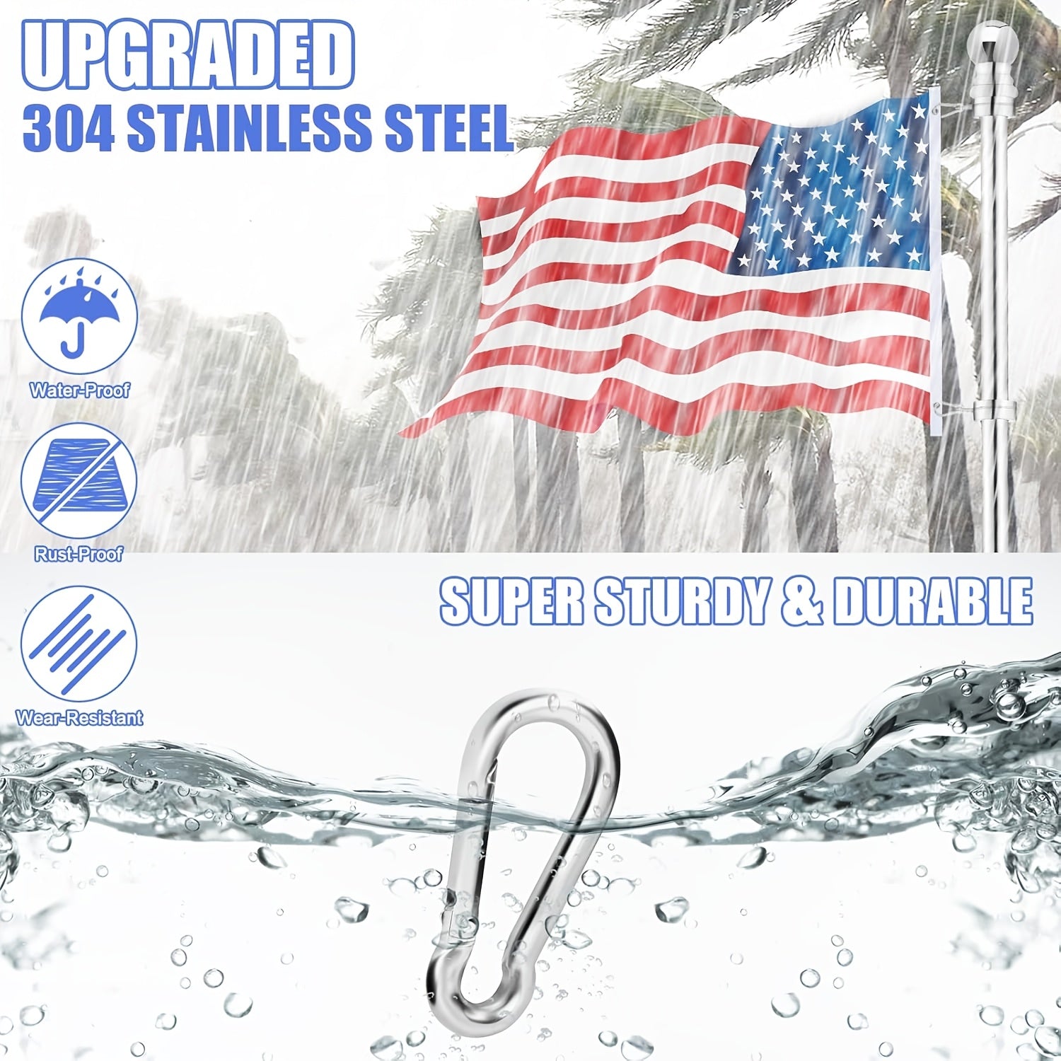 3x5 Feet American Flag | 210D/420D Heavy Duty Nylon, Fade Resistant and, with Embroidered Stars, Sewn Stripes, Brass Grommets, 304 Stainless Steel Hooks - SOTOPOO