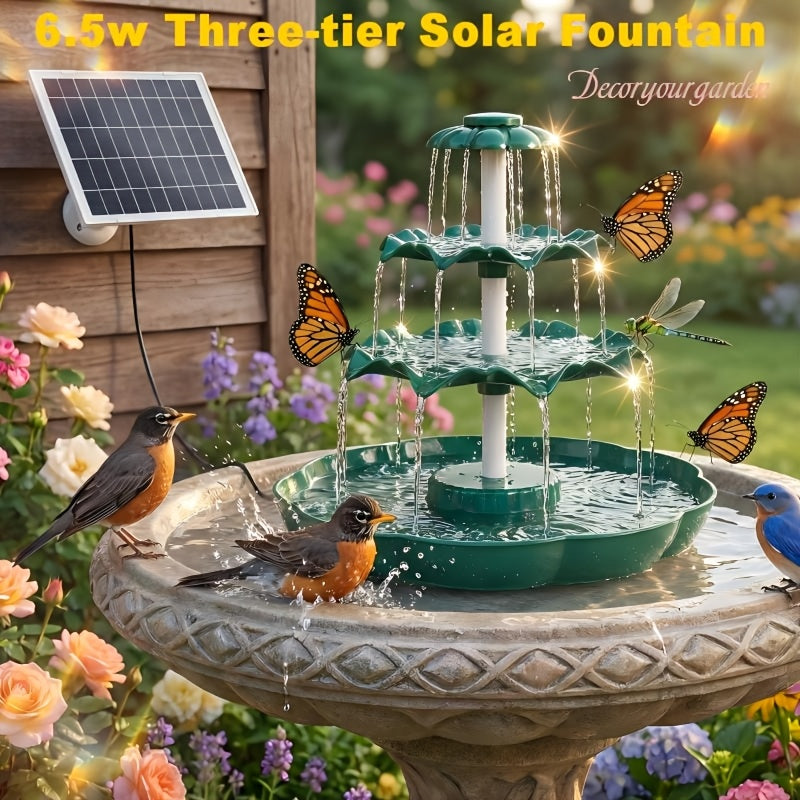 Solar Fountain, Water Feature Decoration, 6.5W Solar Fountain Pump, IPX8 Solar Water Fountain, Three-layer Dark Green Solar Water Fountain with Flowing Water, for Courtyard Decoration, Aquarium, Corridor, Lawn, Bird Bath