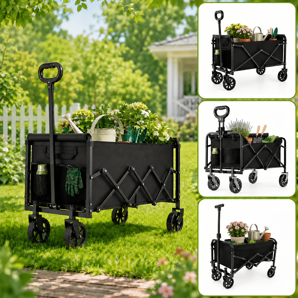 Collapsible Wagon with Wheels, 50/350/450/550 Lbs Wagons Carts Foldable Wagon Cart with Flexible Handle, Lightweight Portable Folding Utility Grocery Shopping Cart for Grocery Sports Garden Camping