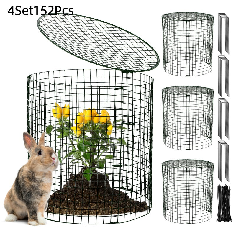 Garden Plant Protectors From Animals with Stakes, Metal Mesh And Detachable Covers Wire Plant Cage for Keeping Bunny Animals Out, Chicken Wire Plant Cover Garden Protection 4 Set/ 8 Set(Dark Green)