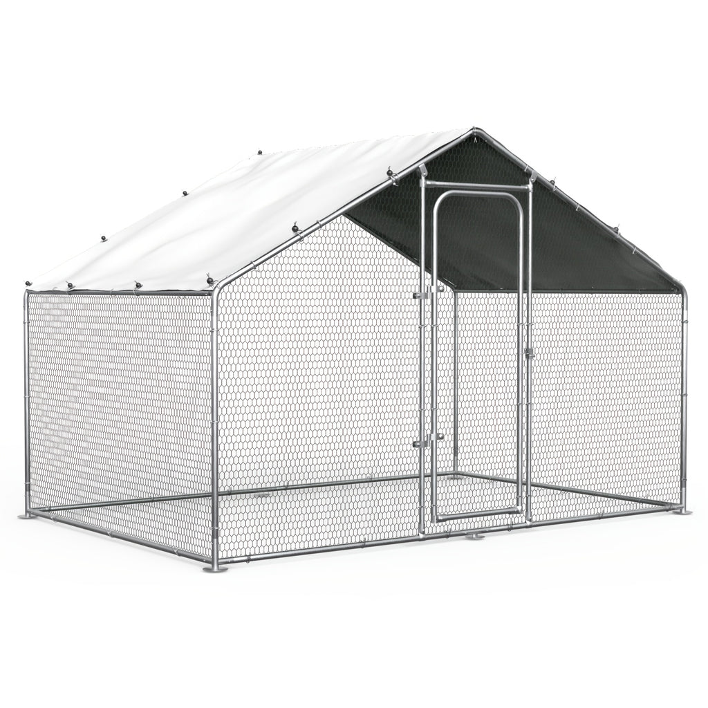 SNDM Large Metal Chicken Coop & Outdoor Poultry Cage for Chickens, Ducks, Rabbits - Weather-Resistant, UV-Resistant Semi-Cover Design with Ventilation Mesh Walls, Easy-Access Doors & Secure Latches, No Electricity Needed, Small Livestock Enclosure, Rabbit