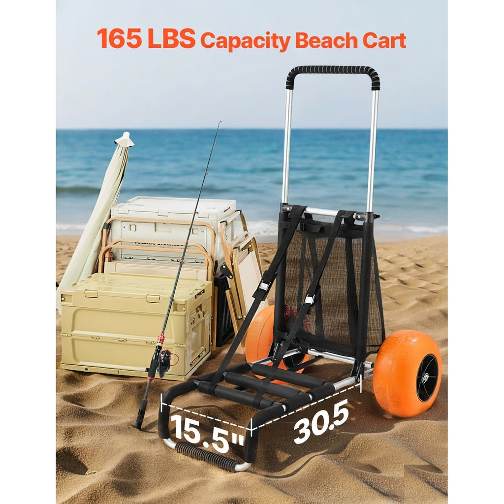 Foldable Beach Cart Cargo Rack, Heavy Duty Beach Gear Carrier with All-Terrain Sand Wheels for Beach, Camping And Fishing