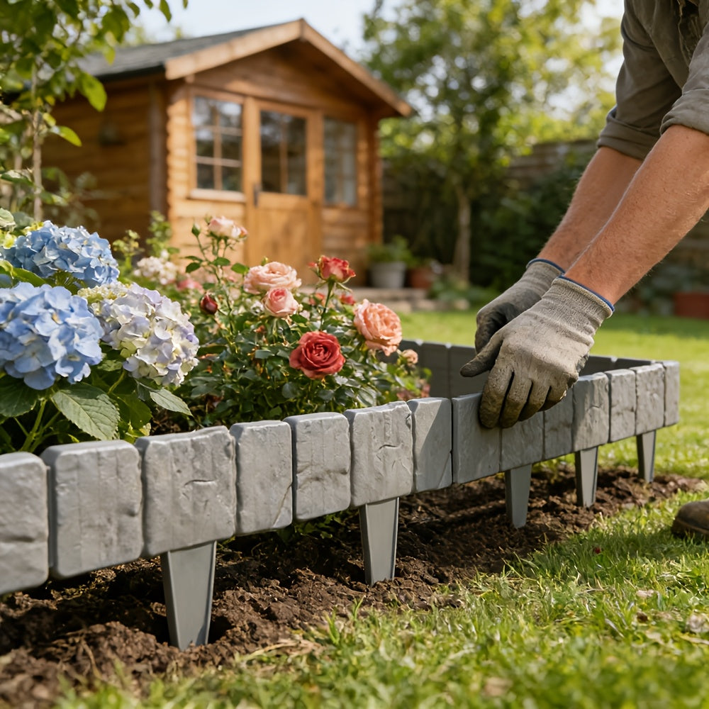 20/40pcs Outdoor Garden Fence, 40pcs Stone-Look Landscape Plastic Fence, Lawn And Garden Edging, Ground-Mounted | Multi-functional, Suitable for Outdoor Decoration, Lawn And Garden Partitioning, Vegetable Patches, Courtyards, And Garden Decoration