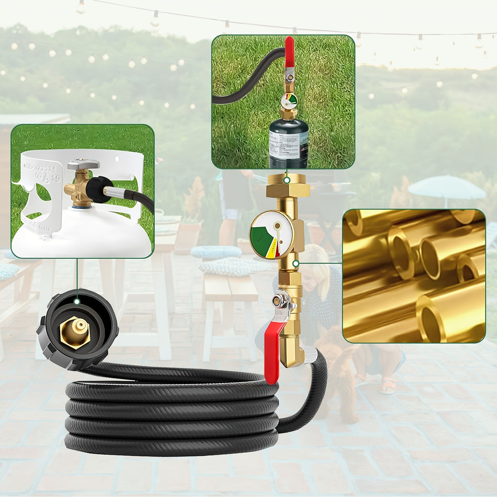 Propane Refill Adapter Hose For 1 Lb Tanks, Propane Tank Refill Adapter Rubber Hose With Pressure Gauge Propane Tank Filler 350 PSI High Pressure Camping Grill (QCC/Type1 Inlet) 1LB Propane Tank Adapter Connector With On/Off Control Valve