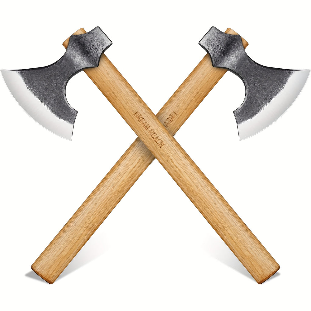 Axes 2 Pack, Professional 16" Axes for Backyard, Hand Forged Viking Axes Set Bushcraft Axes with Wooden Handle, Hand Forged Carving Axes, for Chopping Wood, Gardening