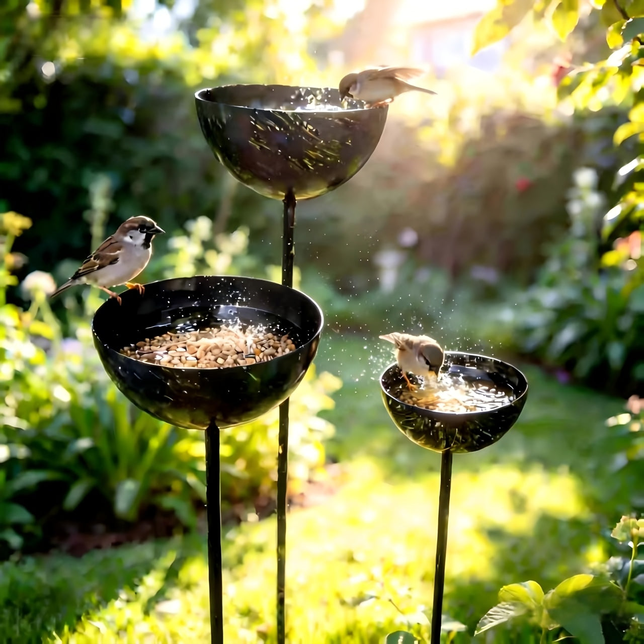 A Set of Three Outdoor Rainwater Containers, Retro and Beautiful Bird Bathtubs, Garden Courtyard Bird Feeder, Creative Outdoor Decoration