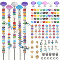 129pcs Garden Stakes Decorative Beaded Garden Stakes with Crystal Stopper Top Round Glass Bead Silver Bail Bead with Pendant Silver Bead for Outdoor Decoration