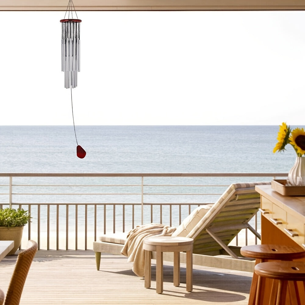 Elegant 27-Tube Metal Wind Chime with Wooden Top, Chapel Bells Design - No Electricity Needed, Perfect for Outdoor Garden & Home Decor, Wind Chimes for Outside