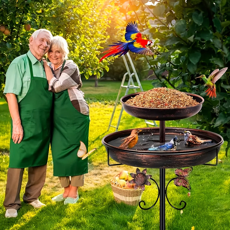 46 Inch Heavy-duty Metal Double-layer Bird Bath Tub -7.9 Feet Plus 12 Inches Double-layer Large Capacity Water Collection Feeding Basin, 5-claw Stable Base, Durable, Courtyard Decoration, Easy To Install And Clean, Multifunctional Bird Feeder
