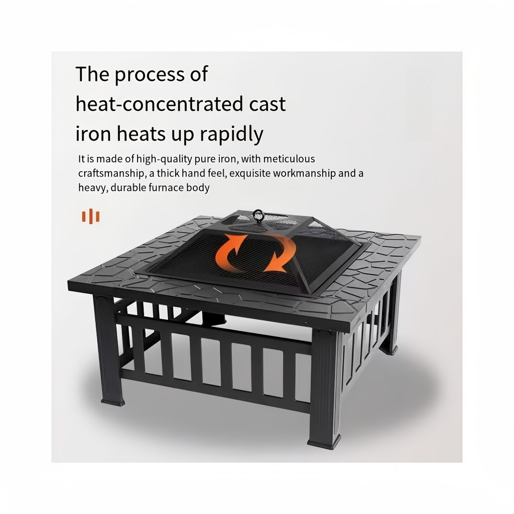 32in Round Wrought Iron with Grill Pan Wood Burning Fire Pit Black Autumn Fall Maple Pumkin Harvest Thanksgiving Christmas Crow Decorations