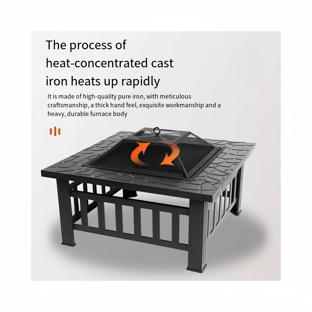 32in Round Wrought Iron with Grill Pan Wood Burning Fire Pit Black Autumn Fall Maple Pumkin Harvest Thanksgiving Christmas Crow Decorations