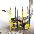 Outdoor Fishing Cart, Sturdy Steel Frame, with 12" PU Wheels, 7 Fishing Rod Tubes, Large Capacity, for Beach, Surfing, Kayak, Yellow, 1pc
