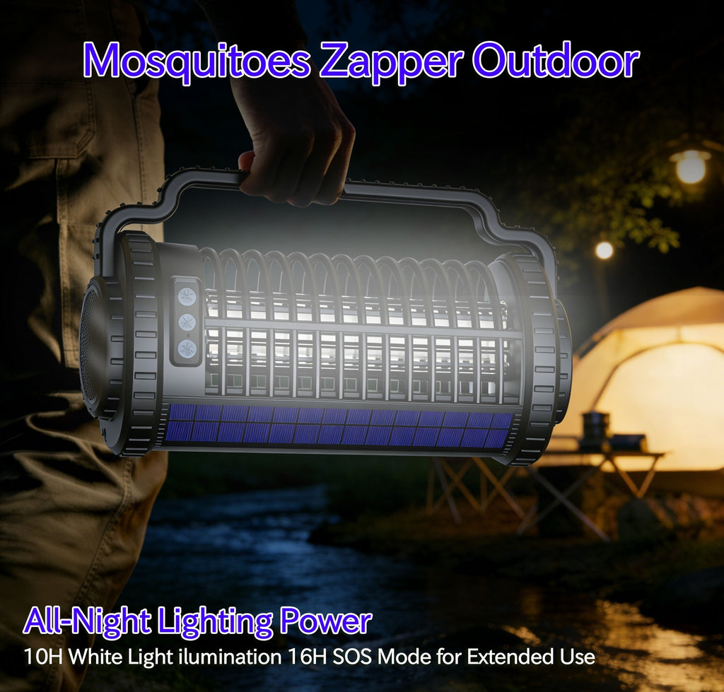 Solar Bug Zapper & Mosquito Killer Lamp - UV, Auto-Sensor, Dual Charging (Solar + USB) With 4000mAh Battery, Lighting Mode, For Indoor/Outdoor, Camping, Patio, Effectively Traps & Kills Mosquitoes, Flies, Gnats, Fruit Flies Mosquito Trap.