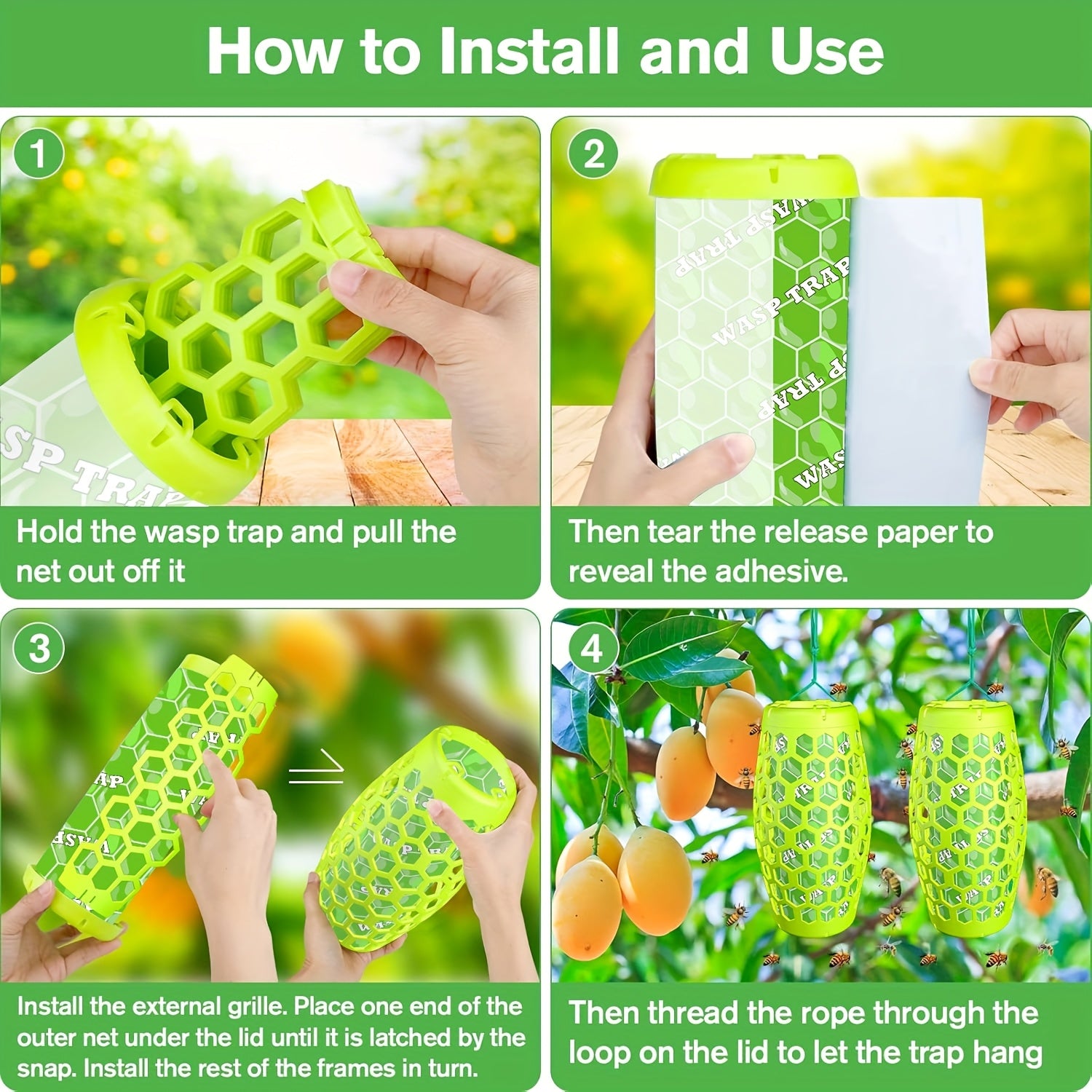 Set of 2 Outdoor Wasp Traps, Bee Catchers, Green Jacket Traps