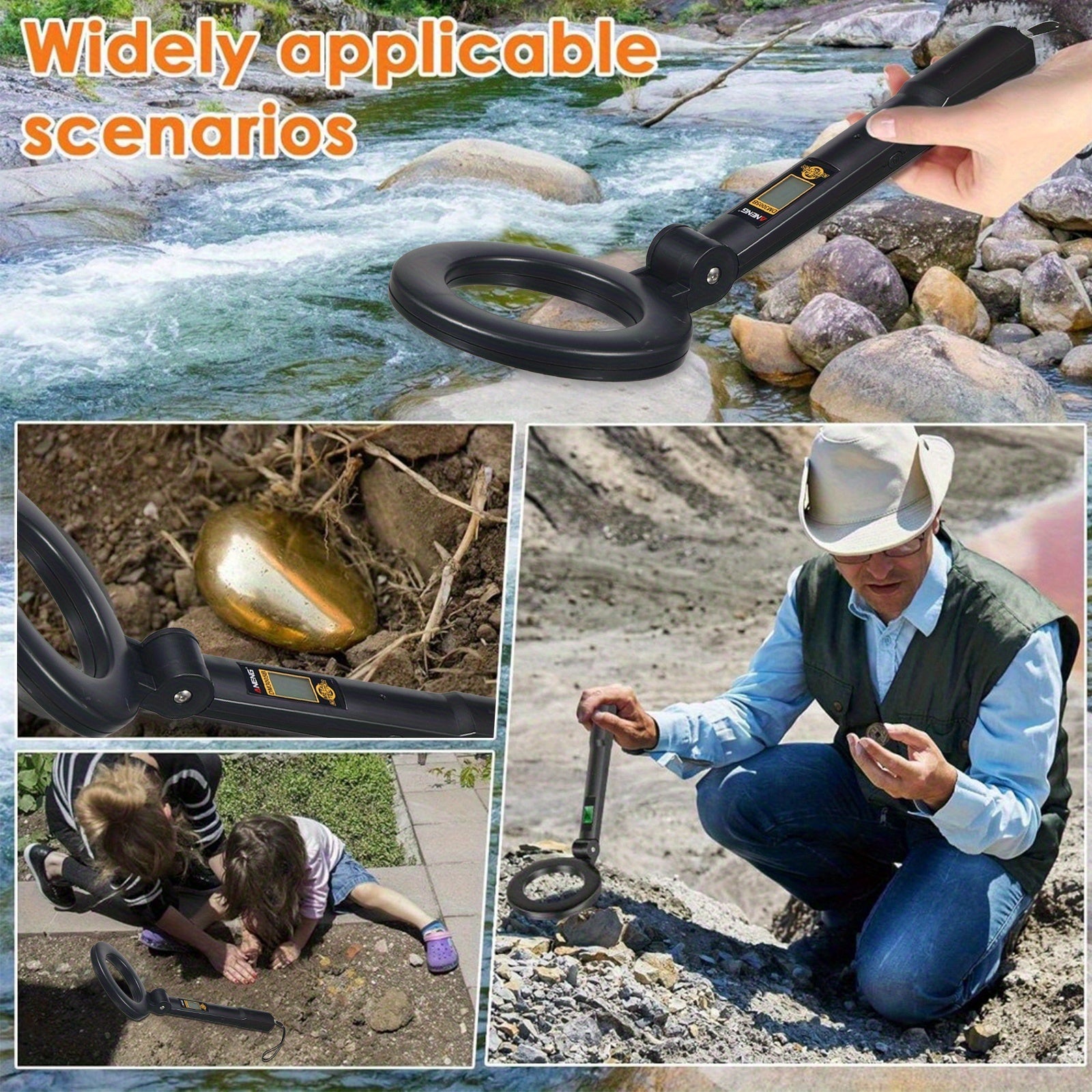 Portable Foldable Metal Detector with LCD Display & 3 Detection Modes - Lightweight ABS & Metal Frame, Coin/Golden/Jewelry Finder for Treasure Hunting, Airport Security, Lawn - for Coin/Golden/Jewelry Artifact Hunting
