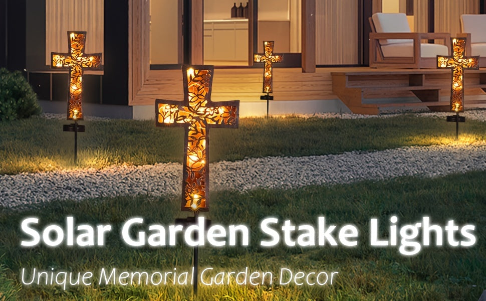 Solar Cross Garden Stake Lights 38inch Metal Outdoor Waterproof Memorial Garden Decor 2 Lighting Modes Cemetery Decorations for Grave for Remembrance Gifts & Sympathy Gifts