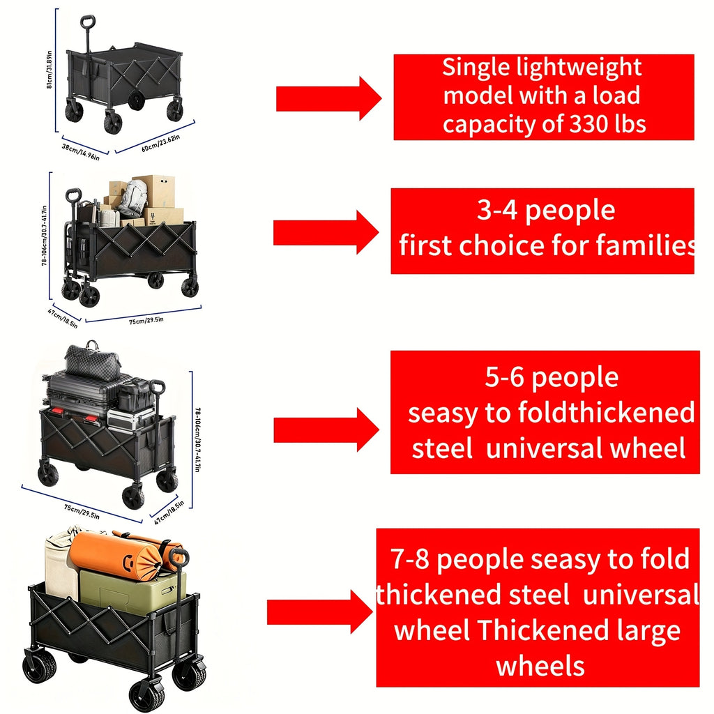 Heavy Duty Folding Garden Cart 350LBS 550LBS 650LBS Weight Capacity Multi Purpose Utility Wagon with Full Portable Tires and Transport Rack for Beach Garden Camping Shopping Sports